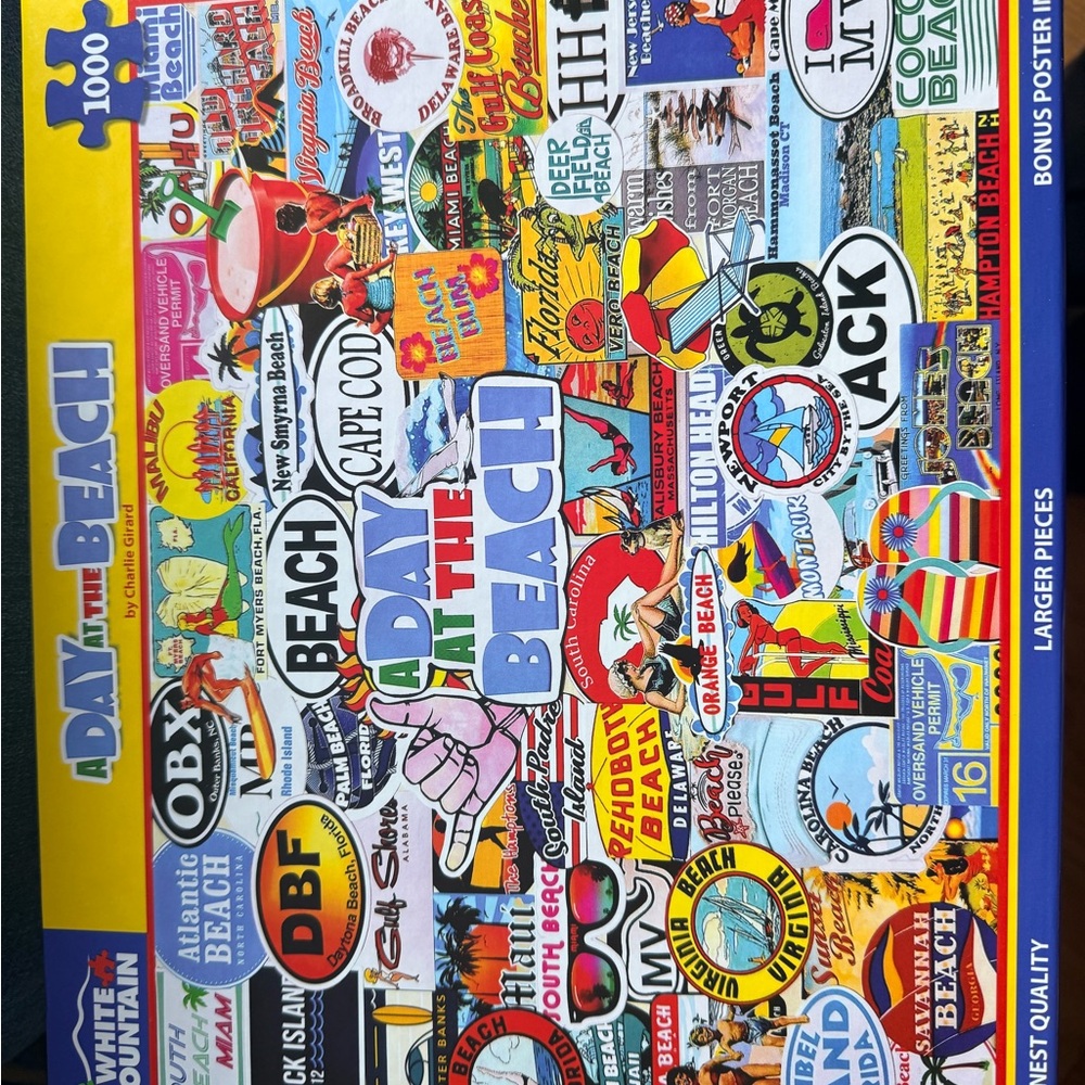 White Mountain A Day at the Beach 1000-Piece Puzzle- built once, all pieces